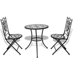 3 Piece Bistro Set Ceramic Tile Black and White