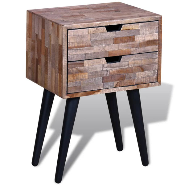  Nightstand with 2 Drawers Reclaimed Teak Wood