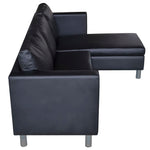 Sectional Sofa 3-Seater Artificial Leather Black