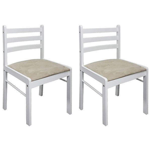  Dining Chairs 2 pcs White Solid Rubber Wood and Velvet