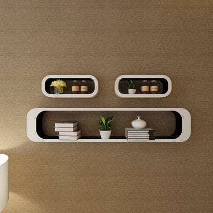 3 White-black MDF Floating Wall Display Shelf Cubes Book/DVD Storage