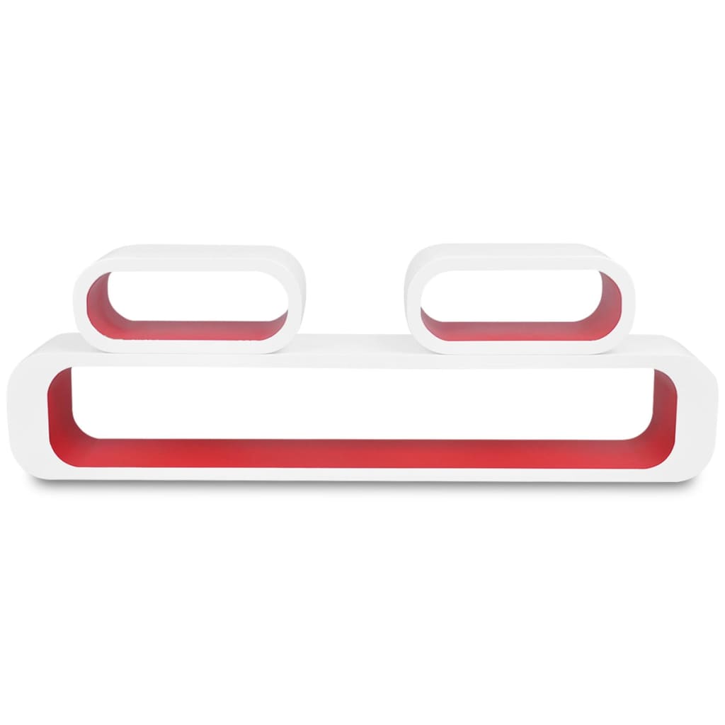 3 White-red MDF Floating Wall Display Shelf Cubes Book/DVD Storage - 95×16×17.5cm