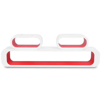 3 White-red MDF Floating Wall Display Shelf Cubes Book/DVD Storage - 95×16×17.5cm
