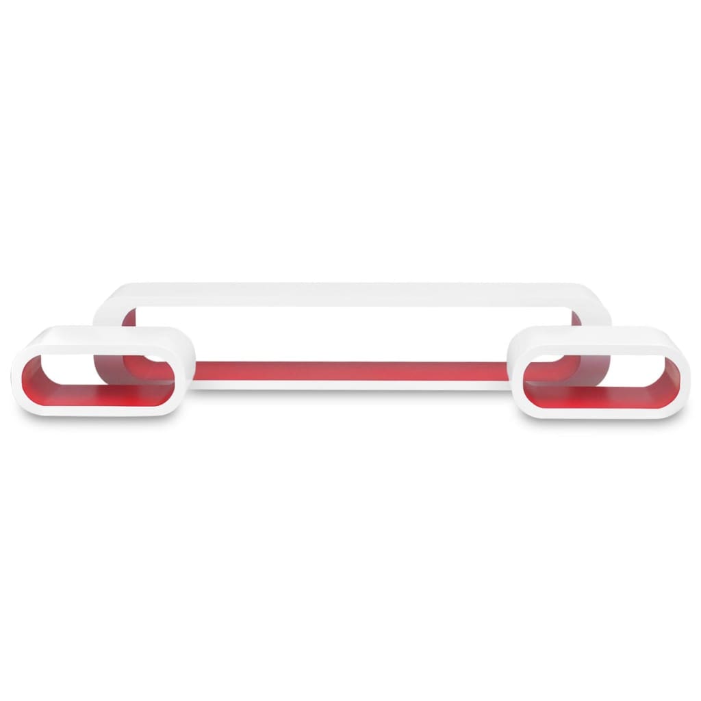 3 White-red MDF Floating Wall Display Shelf Cubes Book/DVD Storage - 95×16×17.5cm