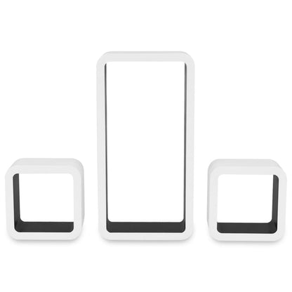 3 White-black MDF Floating Wall Display Shelf Cubes Book/DVD Storage