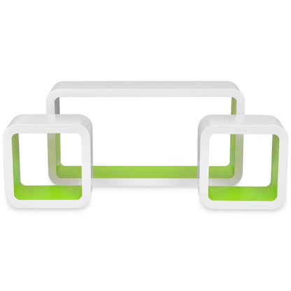 3 White-green MDF Floating Wall Display Shelf Cubes Book/DVD Storage