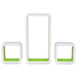 3 White-green MDF Floating Wall Display Shelf Cubes Book/DVD Storage