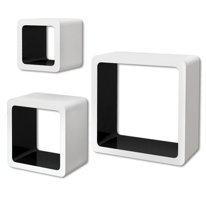 3 White-black MDF Floating Wall Display Shelf Cubes Book/DVD Storage - 23×10×23cm