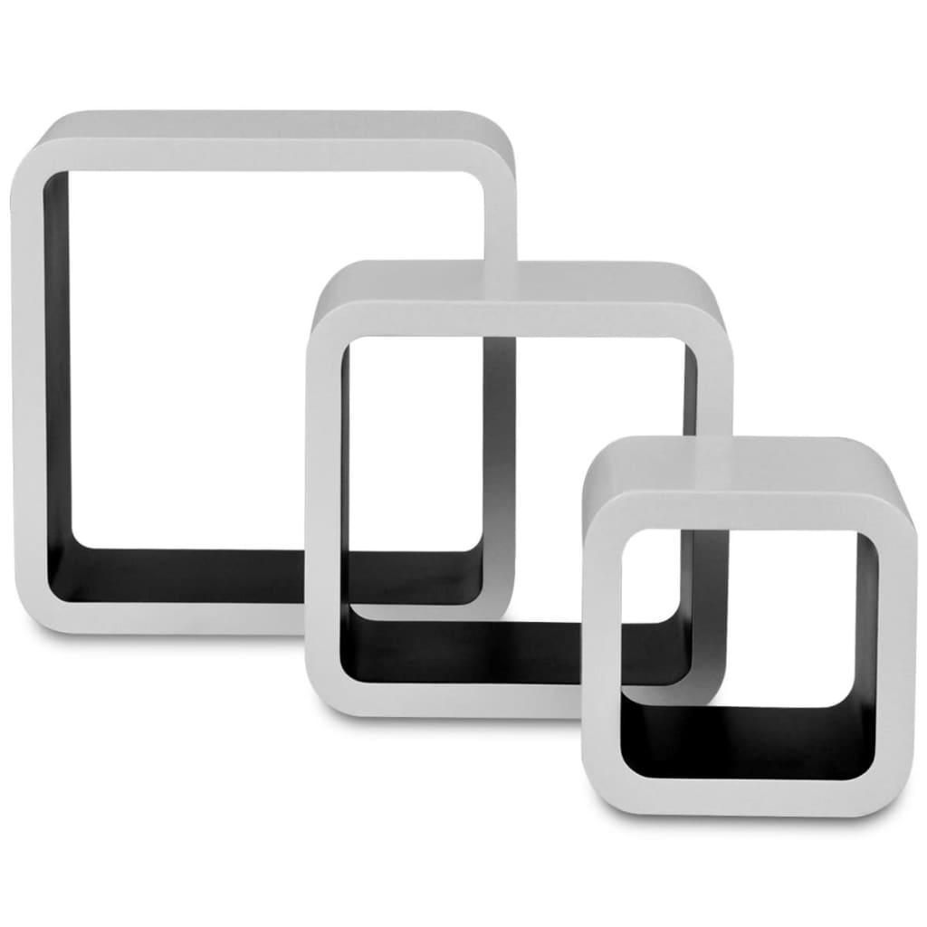 3 White-black MDF Floating Wall Display Shelf Cubes Book/DVD Storage - 23×10×23cm