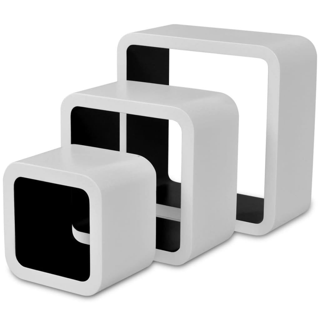 3 White-black MDF Floating Wall Display Shelf Cubes Book/DVD Storage - 23×10×23cm