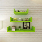 3 Green MDF U-shaped Floating Wall Display Shelves Book/DVD Storage