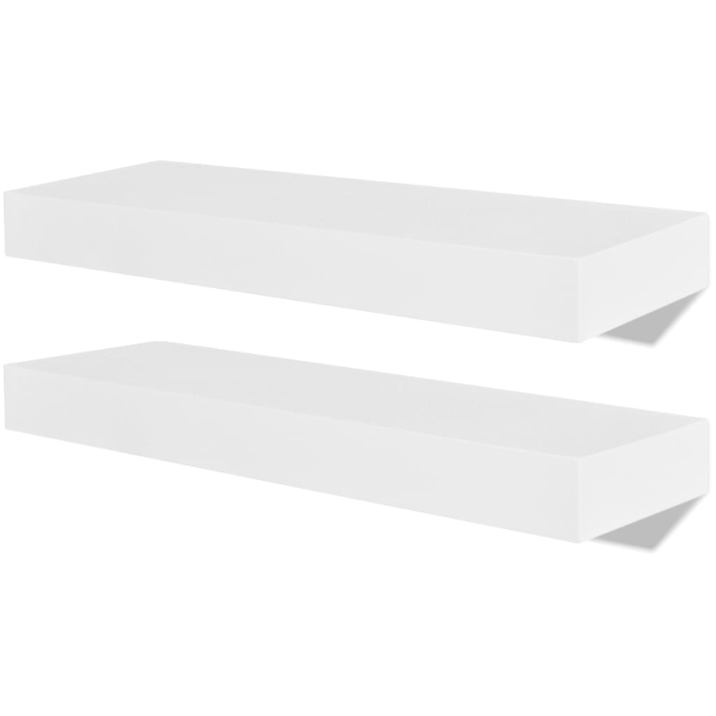 2 White MDF Floating Wall Display Shelves Book/DVD Storage - 40×20×3.8cm