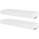 2 White MDF Floating Wall Display Shelves Book/DVD Storage