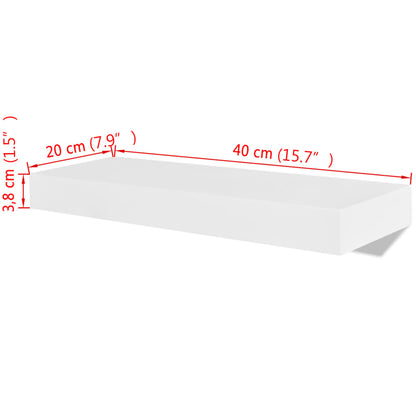 2 White MDF Floating Wall Display Shelves Book/DVD Storage - 40×20×3.8cm