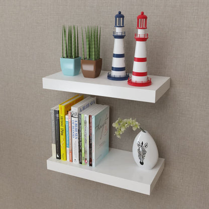 2 White MDF Floating Wall Display Shelves Book/DVD Storage - 40×20×3.8cm