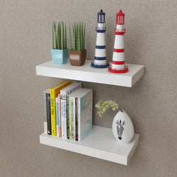 2 White MDF Floating Wall Display Shelves Book/DVD Storage