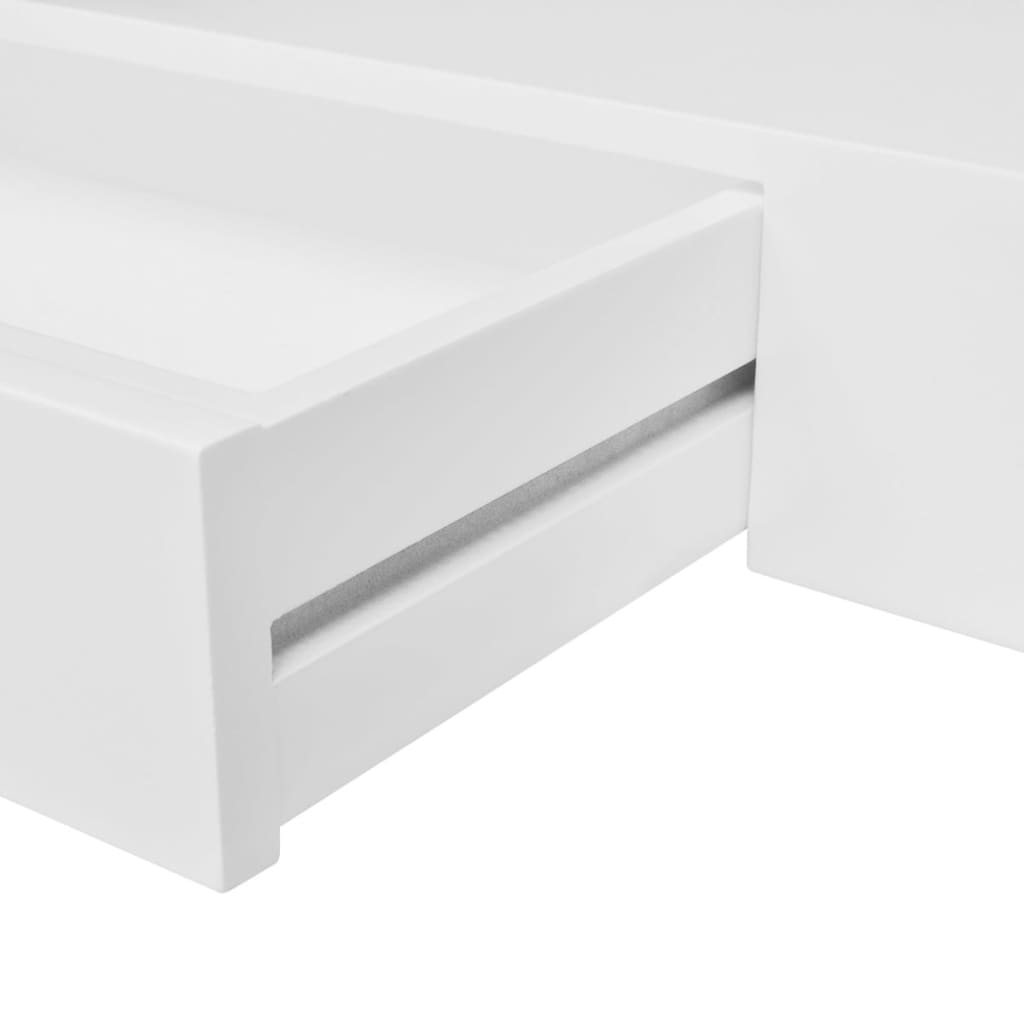 White MDF Floating Wall Display Shelf 1 Drawer Book/DVD Storage - 80×25×8cm