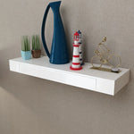 White MDF Floating Wall Display Shelf 1 Drawer Book/DVD Storage