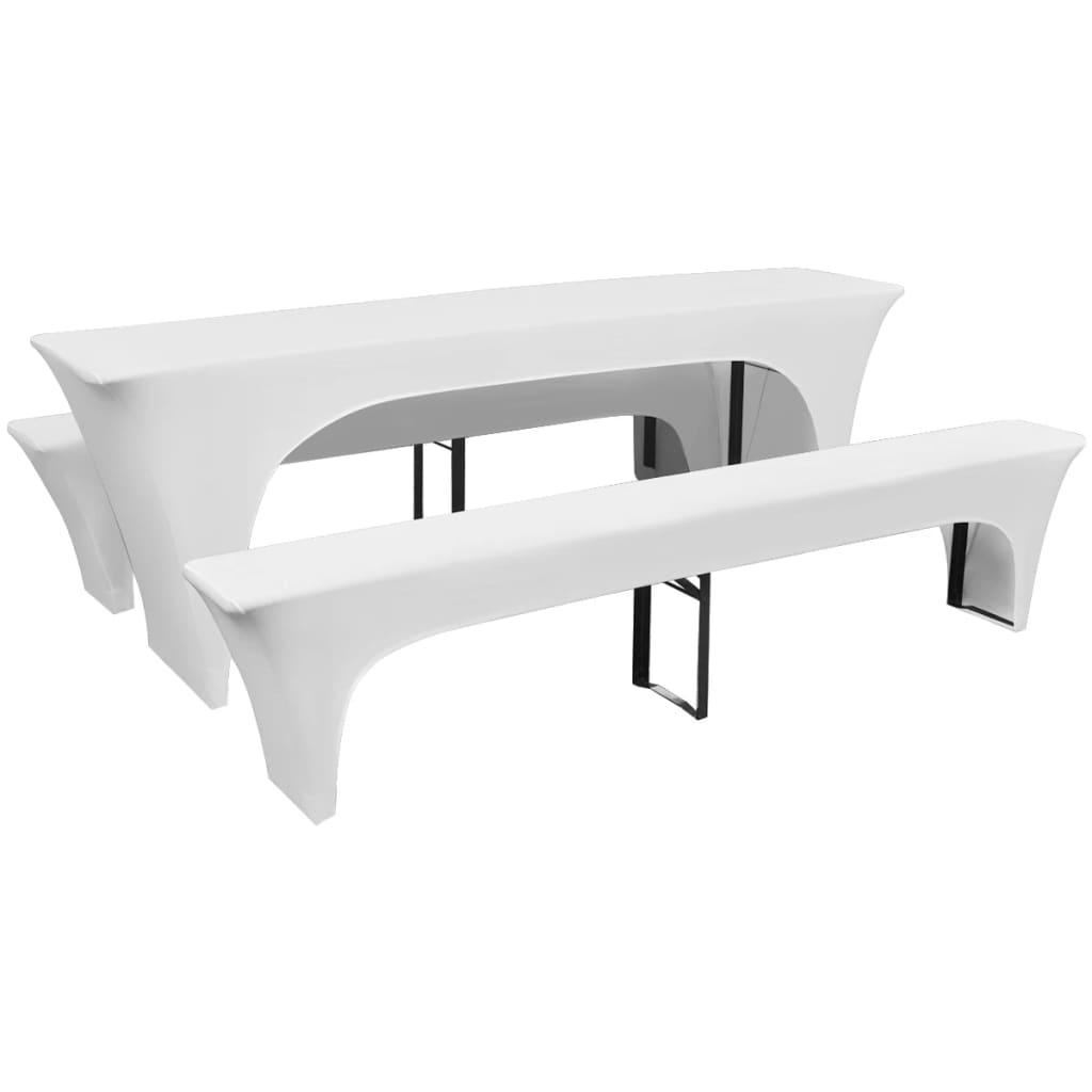 3 Slipcovers for Table and Benches Stretch--White