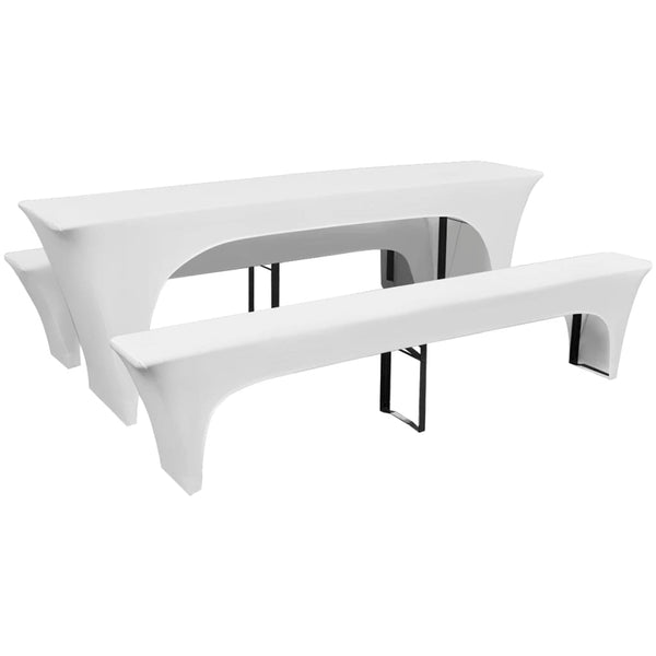  3 Slipcovers for Table and Benches Stretch--White