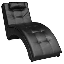 Chaise Longue with Pillow Black Leather
