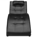 Chaise Longue with Pillow Black Leather