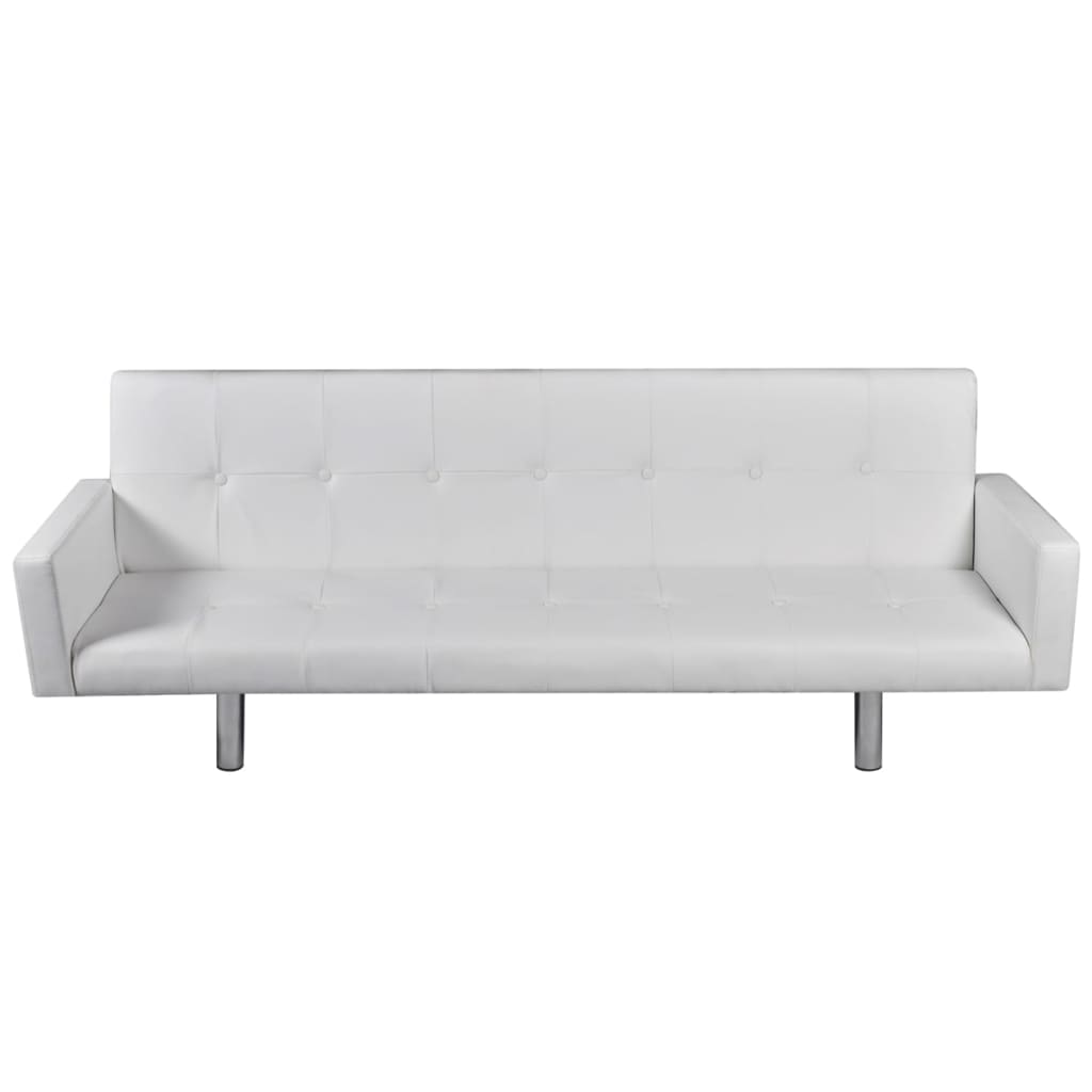 Sofa Bed with Armrest White Artificial Leather