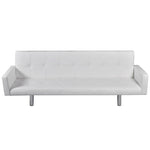 Sofa Bed with Armrest White Artificial Leather