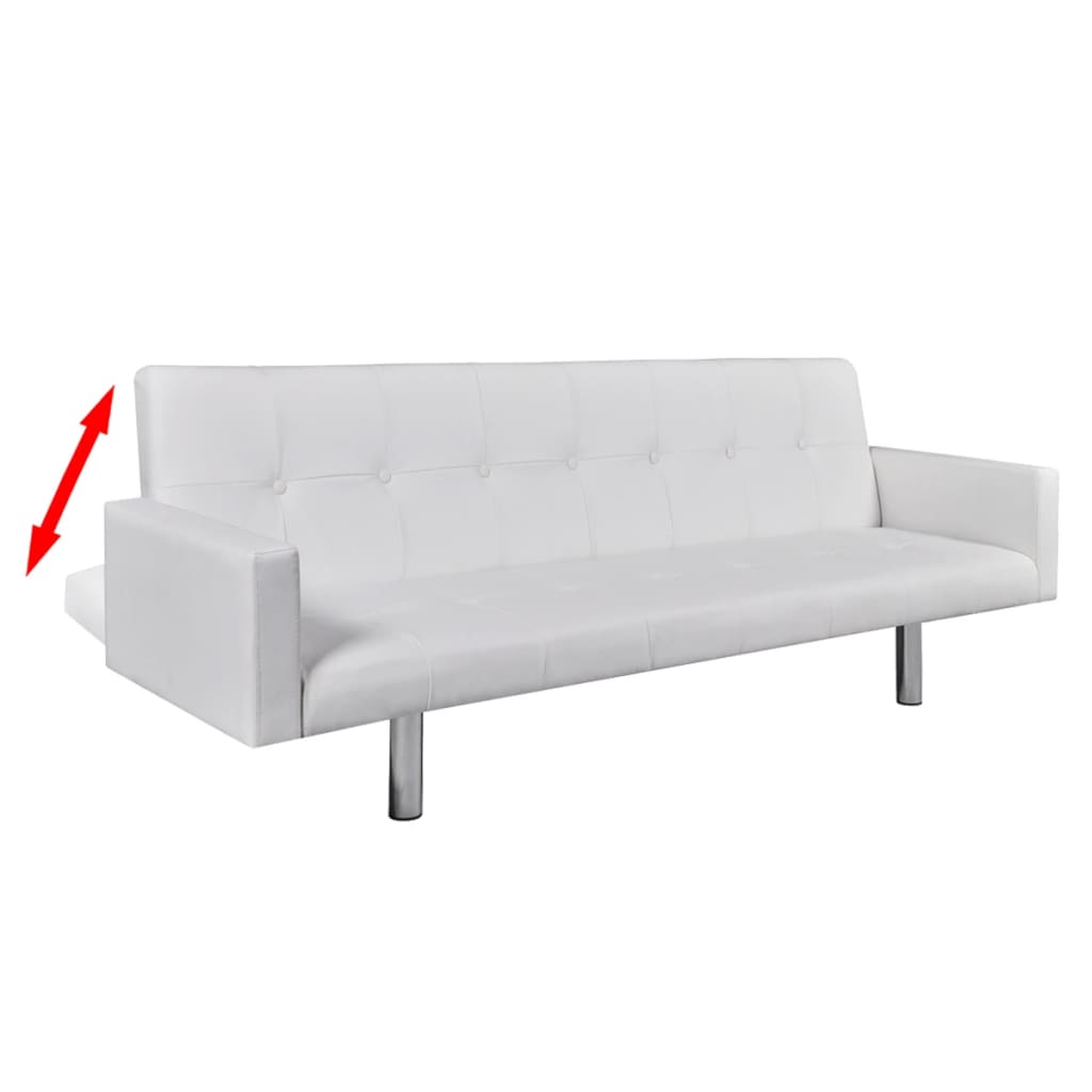 Sofa Bed with Armrest White Artificial Leather