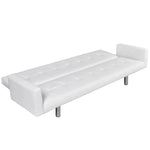 Sofa Bed with Armrest White Artificial Leather