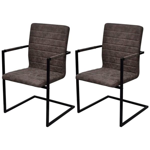  Dining Chairs 2 pcs Brown Fau Leather