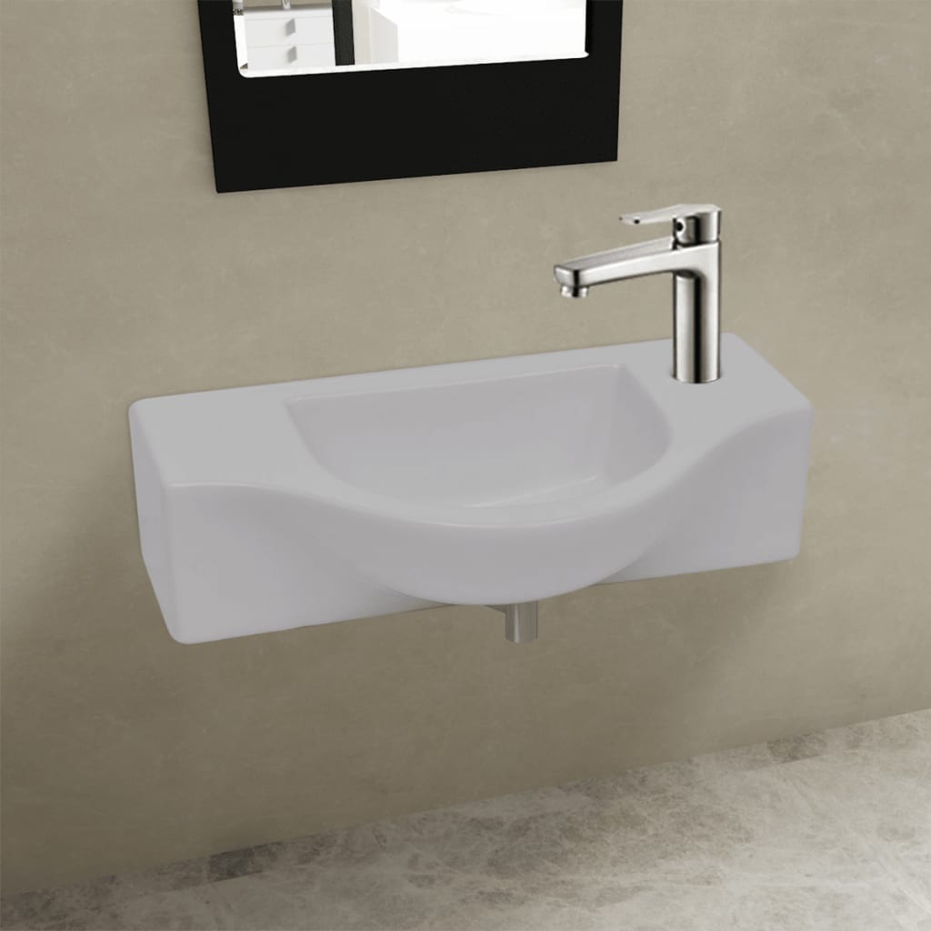 Ceramic Bathroom Sink Basin with Faucet Hole White - 450×250×120mm
