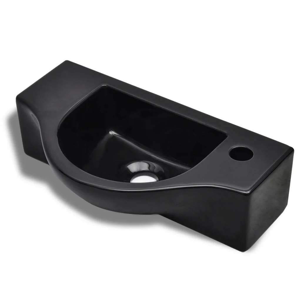 Ceramic Bathroom Sink Basin with Faucet Hole Black - 450×250×120mm