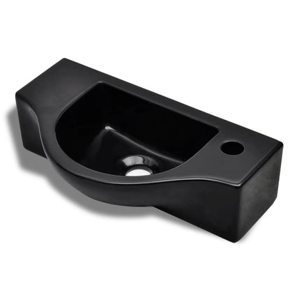 Ceramic Bathroom Sink Basin with Faucet Hole Black - 450×250×120mm