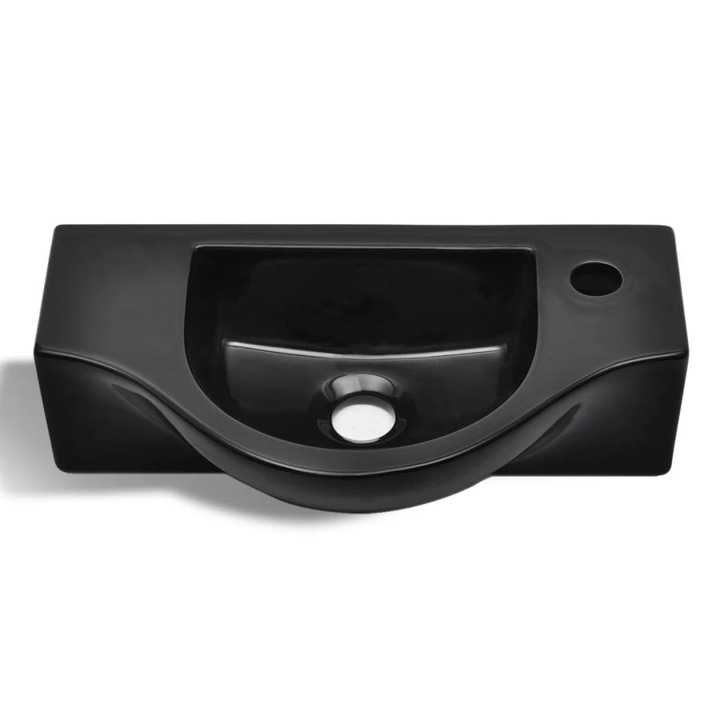 Ceramic Bathroom Sink Basin with Faucet Hole Black - 450×250×120mm