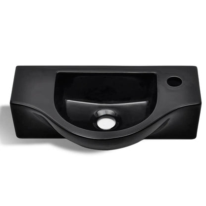 Ceramic Bathroom Sink Basin with Faucet Hole Black - 450×250×120mm