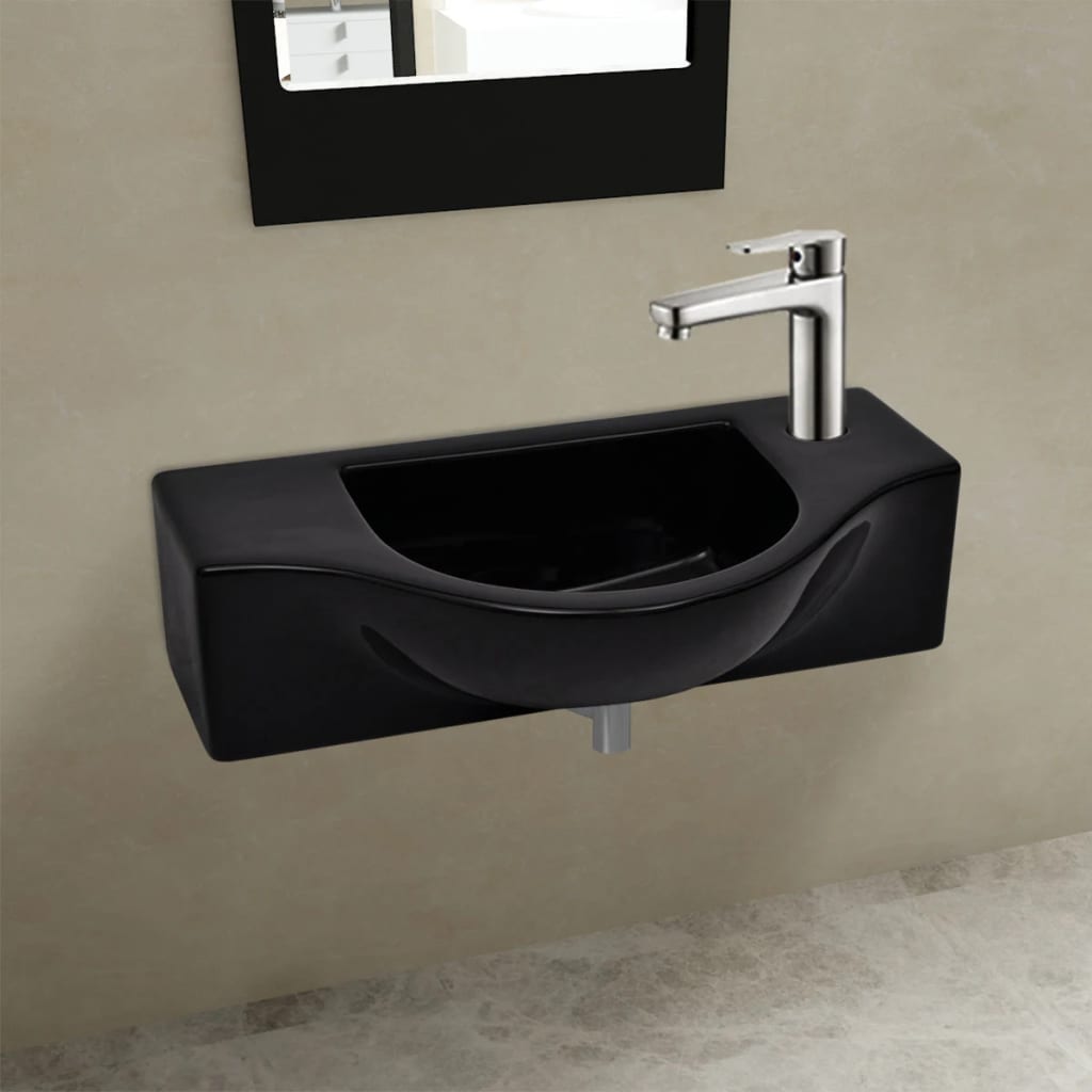 Ceramic Bathroom Sink Basin with Faucet Hole Black - 450×250×120mm