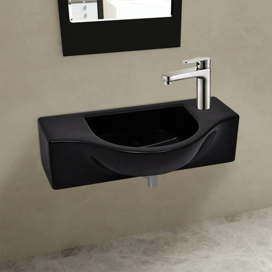 Ceramic Bathroom Sink Basin with Faucet Hole Black - 450×250×120mm