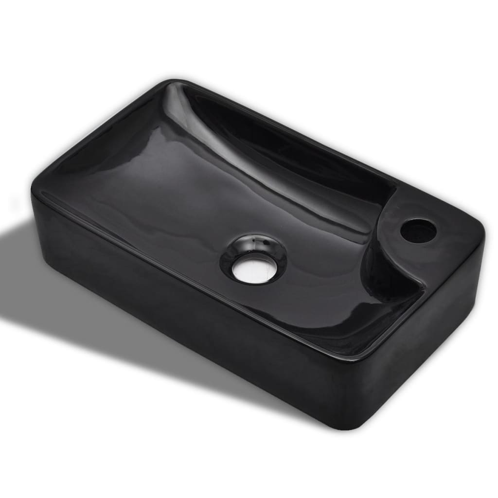 Ceramic Bathroom Sink Basin with Faucet Hole Black - 440×250×100mm
