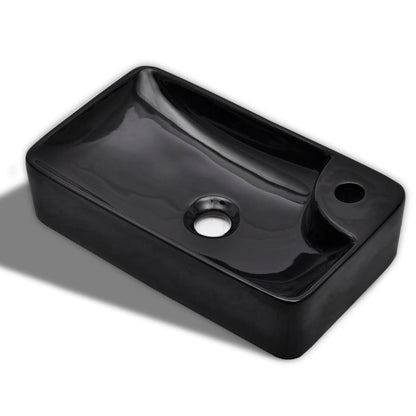 Ceramic Bathroom Sink Basin with Faucet Hole Black - 440×250×100mm