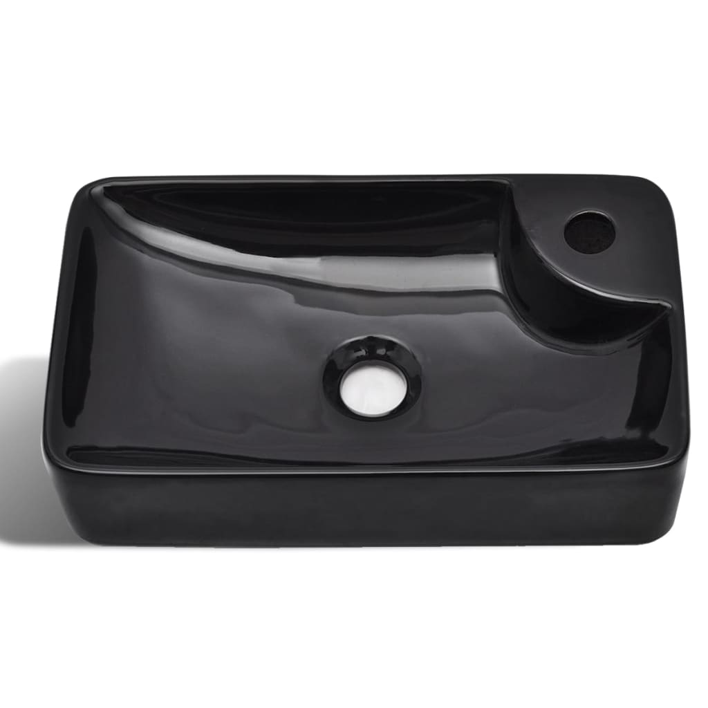 Ceramic Bathroom Sink Basin with Faucet Hole Black - 440×250×100mm