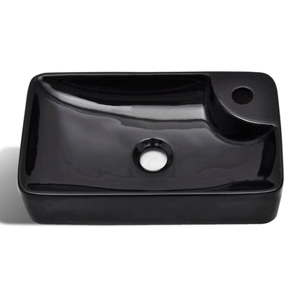 Ceramic Bathroom Sink Basin with Faucet Hole Black - 440×250×100mm