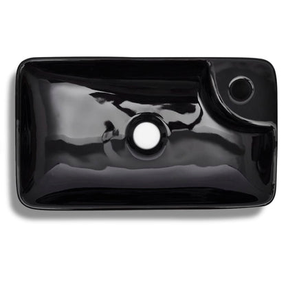 Ceramic Bathroom Sink Basin with Faucet Hole Black - 440×250×100mm