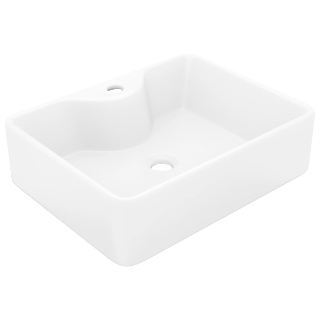 Ceramic Bathroom Sink Basin with Faucet Hole White Square - 480×370×135mm