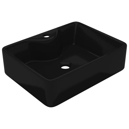 Ceramic Bathroom Sink Basin with Faucet Hole Black Square - 480×370×135mm