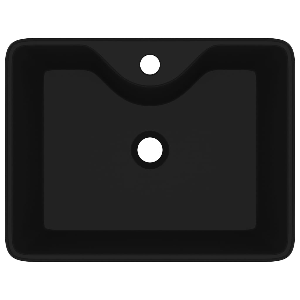 Ceramic Bathroom Sink Basin with Faucet Hole Black Square - 480×370×135mm