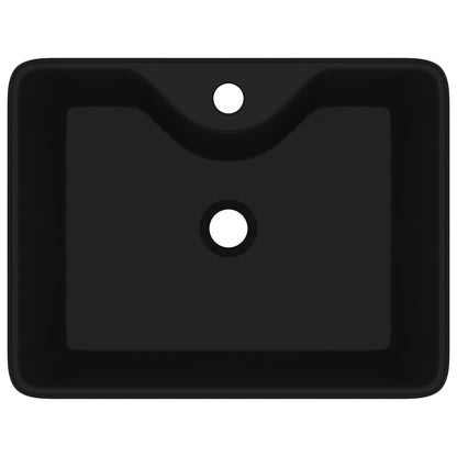 Ceramic Bathroom Sink Basin with Faucet Hole Black Square - 480×370×135mm