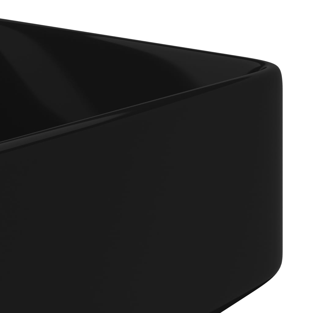 Ceramic Bathroom Sink Basin with Faucet Hole Black Square - 480×370×135mm