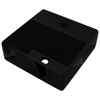 Ceramic Bathroom Sink Basin with Faucet Hole Black Square - 380×300×115mm