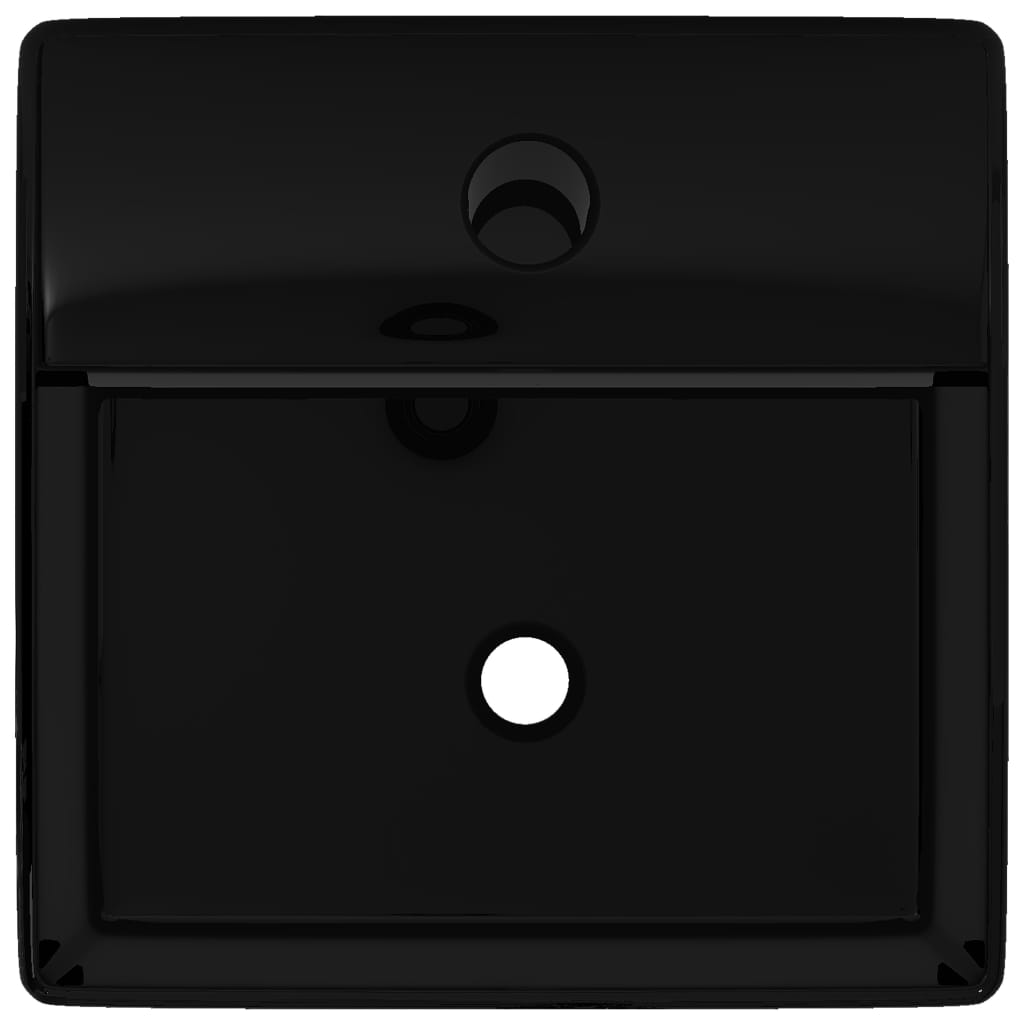 Ceramic Bathroom Sink Basin with Faucet Hole Black Square - 380×300×115mm